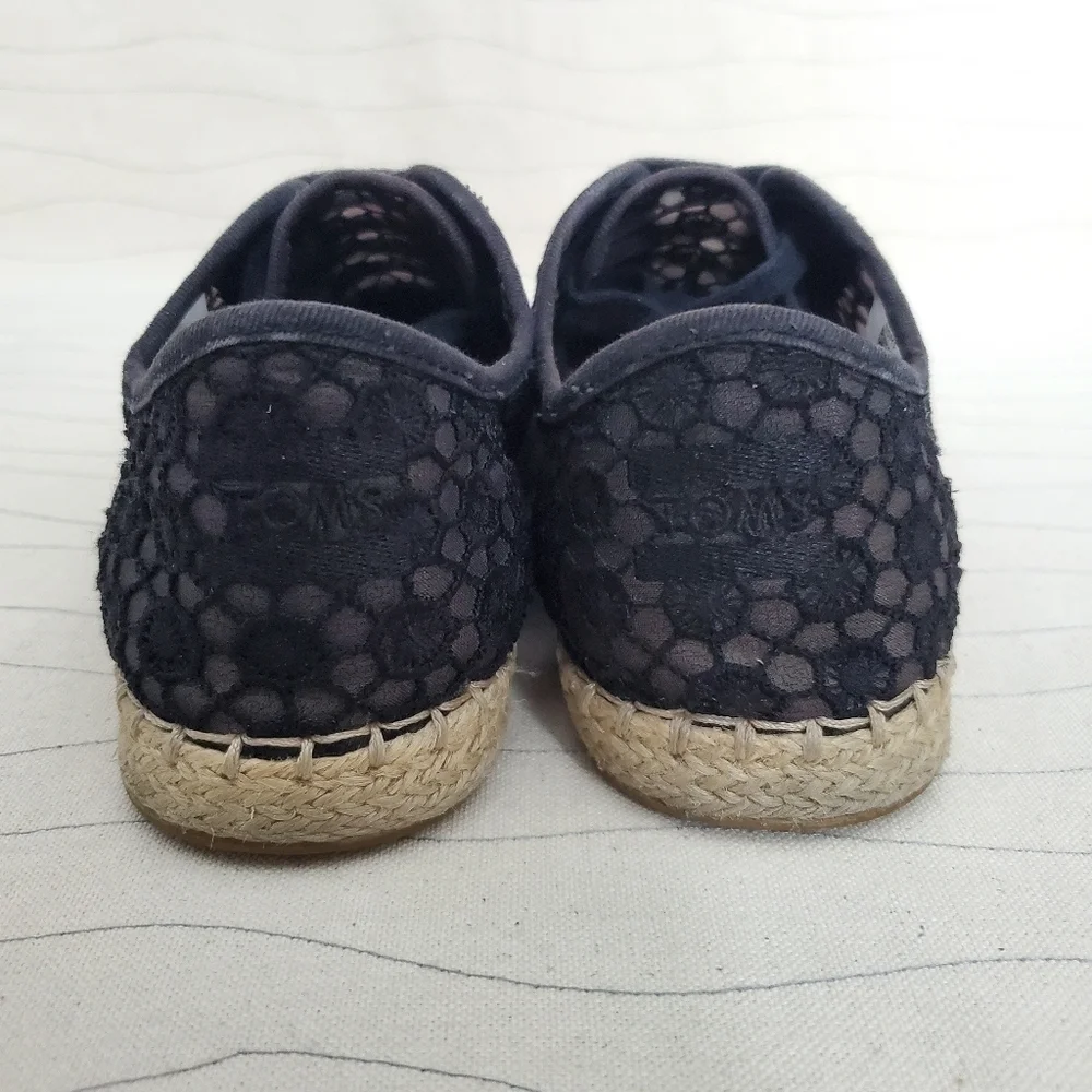 Toms Womens Lena Mosaic Espadrille Flats Black Lace Shoes Sneakers Size 6